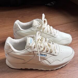 Reebok Classic Cream Sneakers with Blue Details